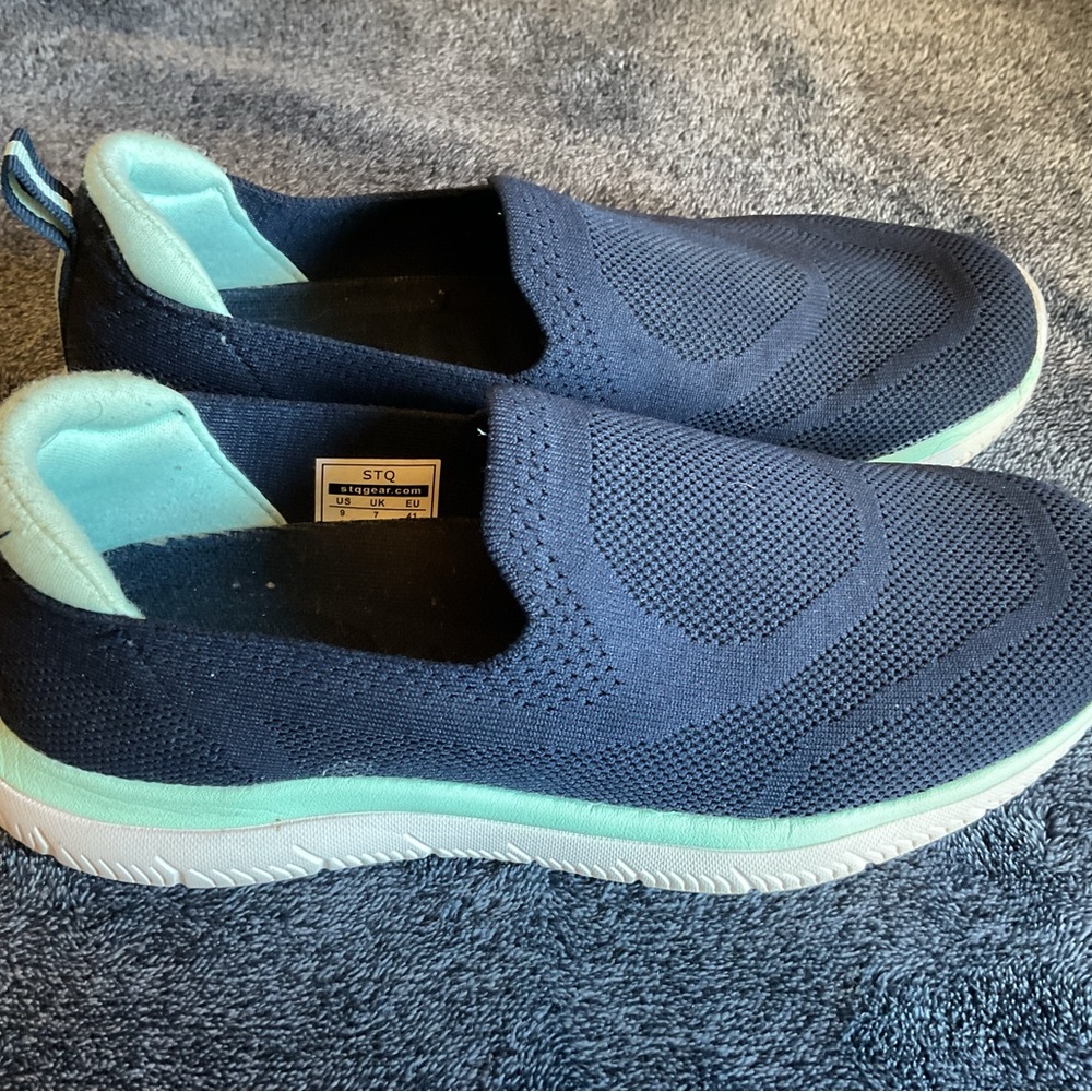 Navy and Mint Women's Slip-On Sneakers